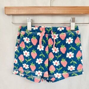 Mini Boden Strawberry Terry Shorts Blue Pink Pull On Girl Size 4-5 EUC